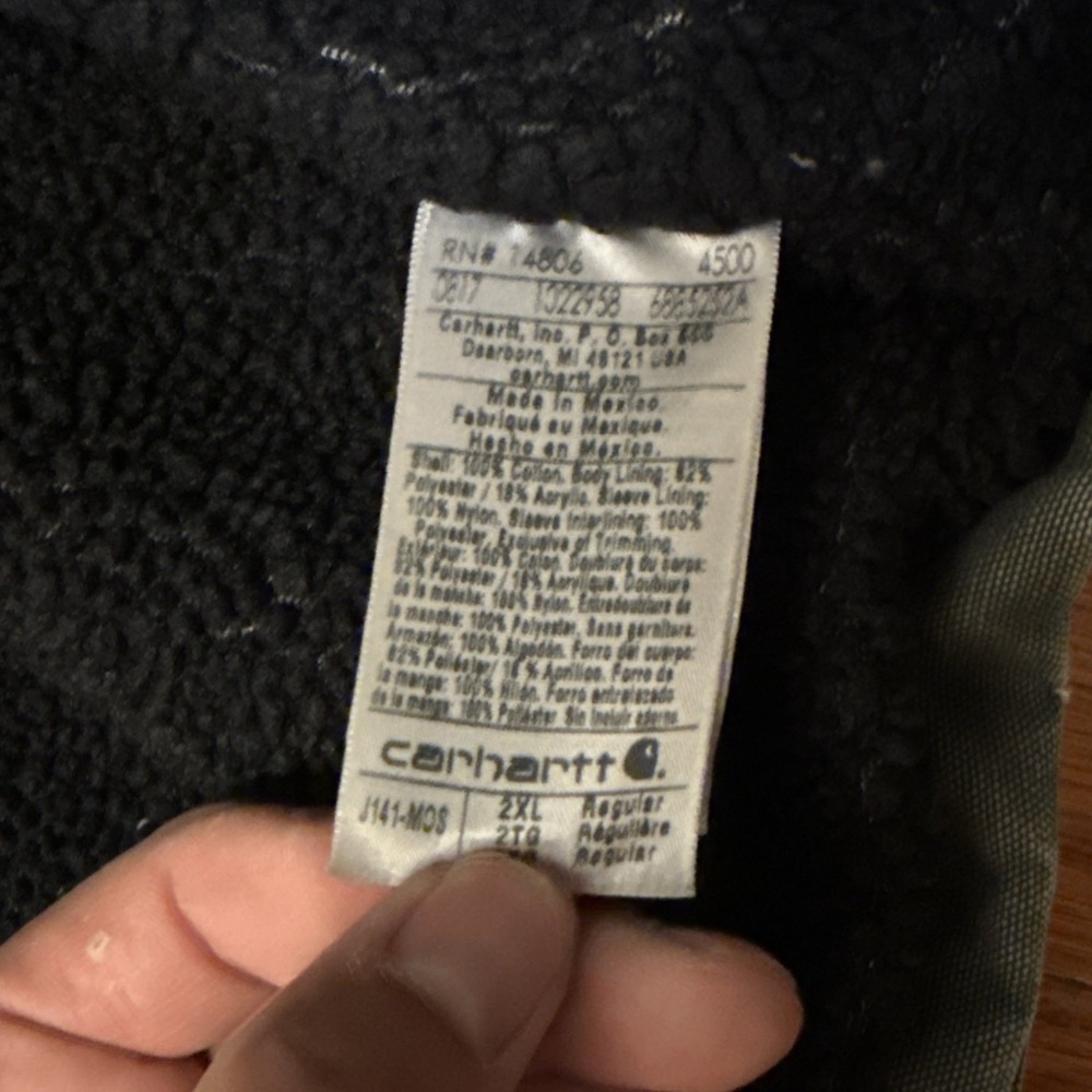 Y2K Carhartt J141 MOS green hooded work wear jacket Sherpa 2XL Rare - Picture 7 of 12